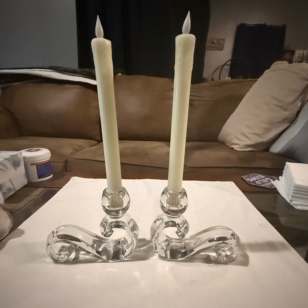 Pair of 1960 Fostoria Contour glass candlesticks Heavy Weight